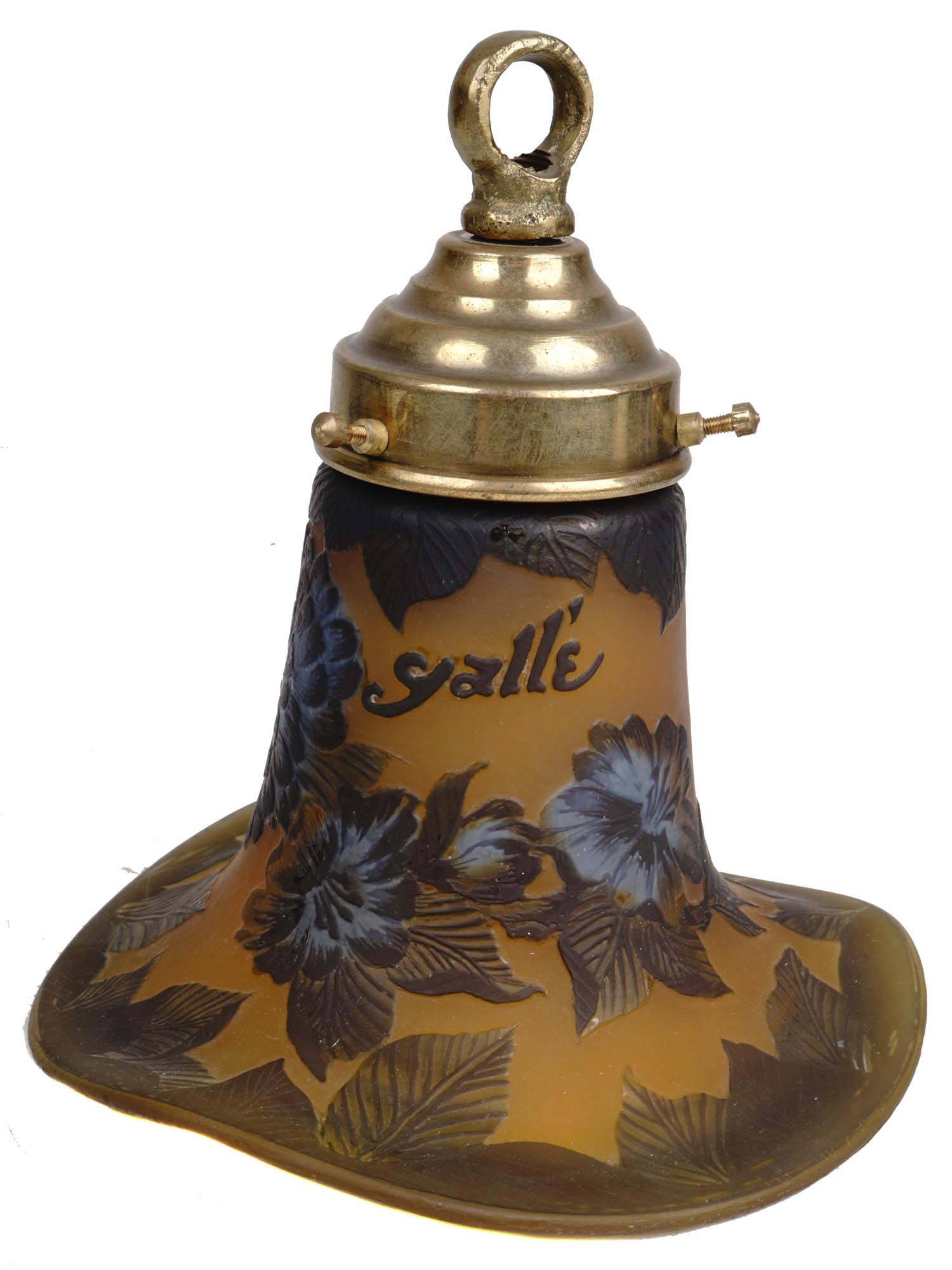 FLOWER BRASS TABLE LAMP WITH GALLE GLASS SHADE PIC-6
